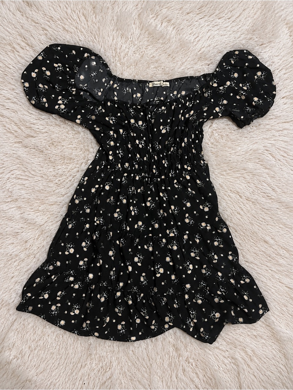 Liberty Love Black Floral Smocked Midi Dress